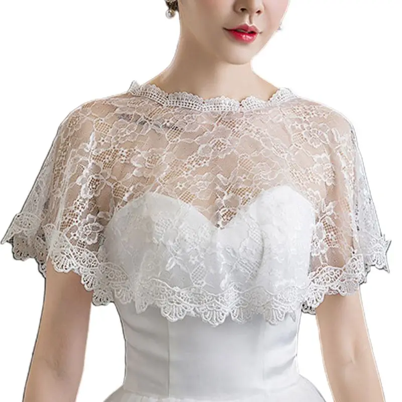 Women Embroidery Floral Lace Cape Wrap Wedding Bridal Perspective Pullover Shawl Shrug Shoulder Covers Prom Bolero