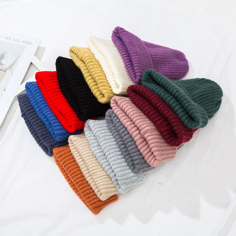 VISROVER 14 Colorsways Woman/Man/Kid Winter Hat Acrylic Beanie Unisex Crochet Knit Cap Skullies Beanies Warm Caps Kid Bonnet