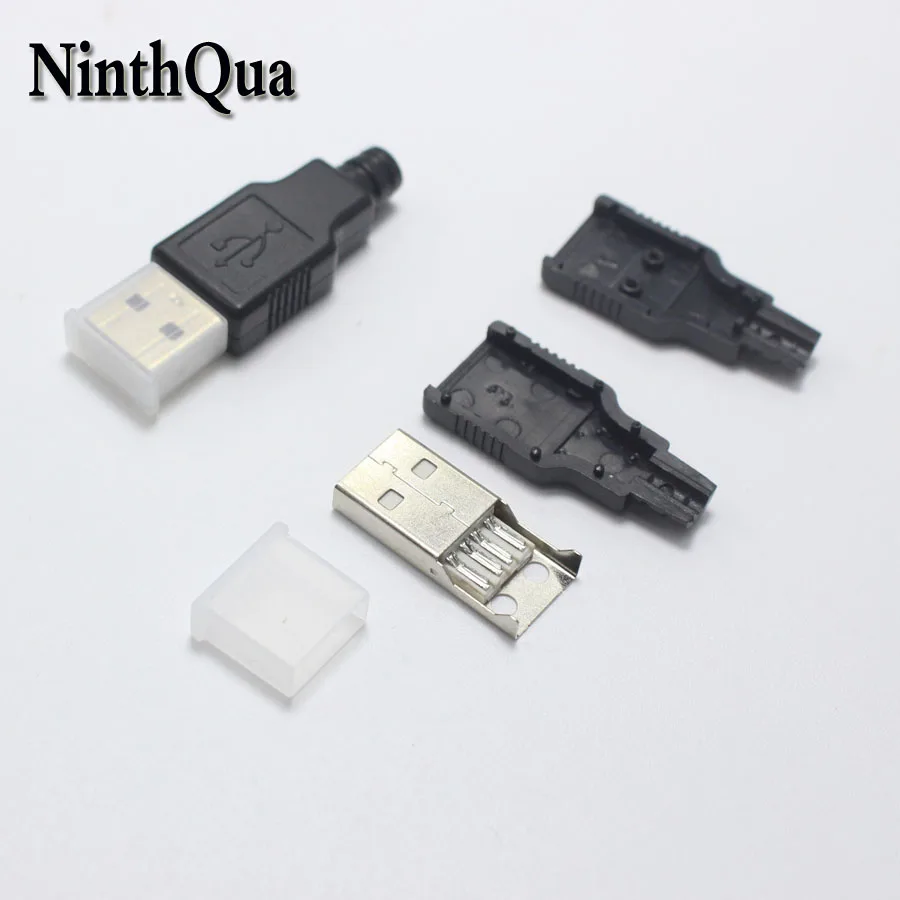 4set DIY USB 2.0 Type A Welding Type Male Plug Connector with Dust Cap 4 in 1 Connector Adaptor for OD 3.0mm Cable Black