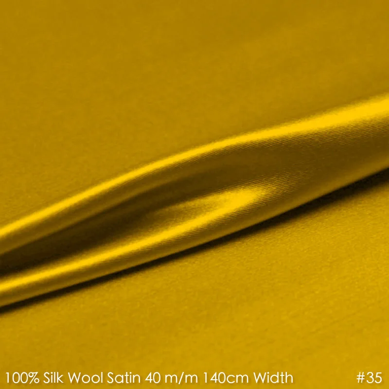 SILK WOOL SATIN 140cm width 40mm/28%Silk+72%Wool Satin Fabric for Party Dresses Fabrics Royal Yellow