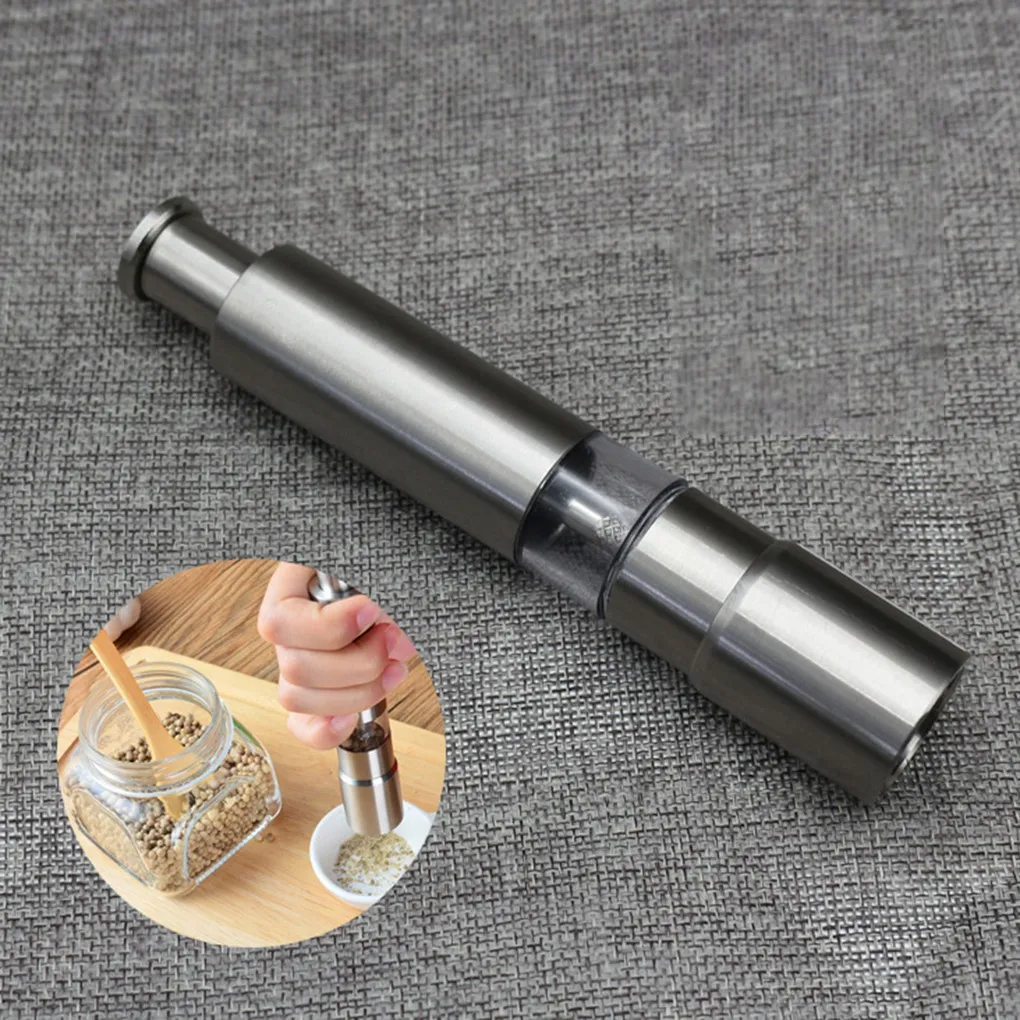 

Stainless Steel Pepper Mill Grinder Spice Shaker Kitchen Tool Thumb Push Button Salt & Grinding Pepper Mills For BBQ Travel Home