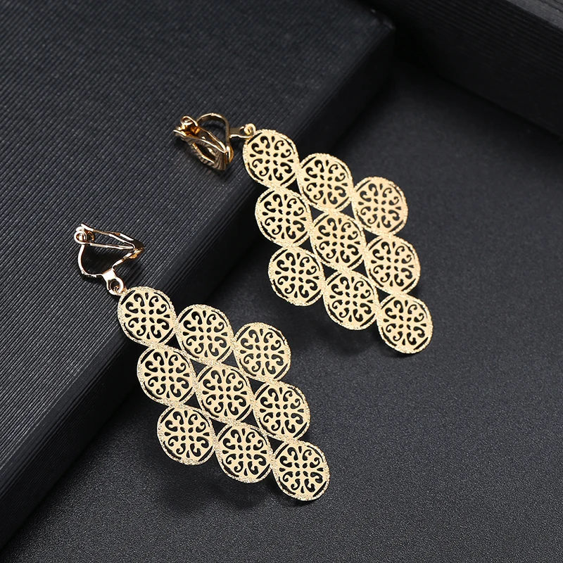 New Arrival Hyperbole Multilayered Big Leaves Clip on Earrings Non Pierced for Women Party Wedding Elegant Ear Clips Accessories