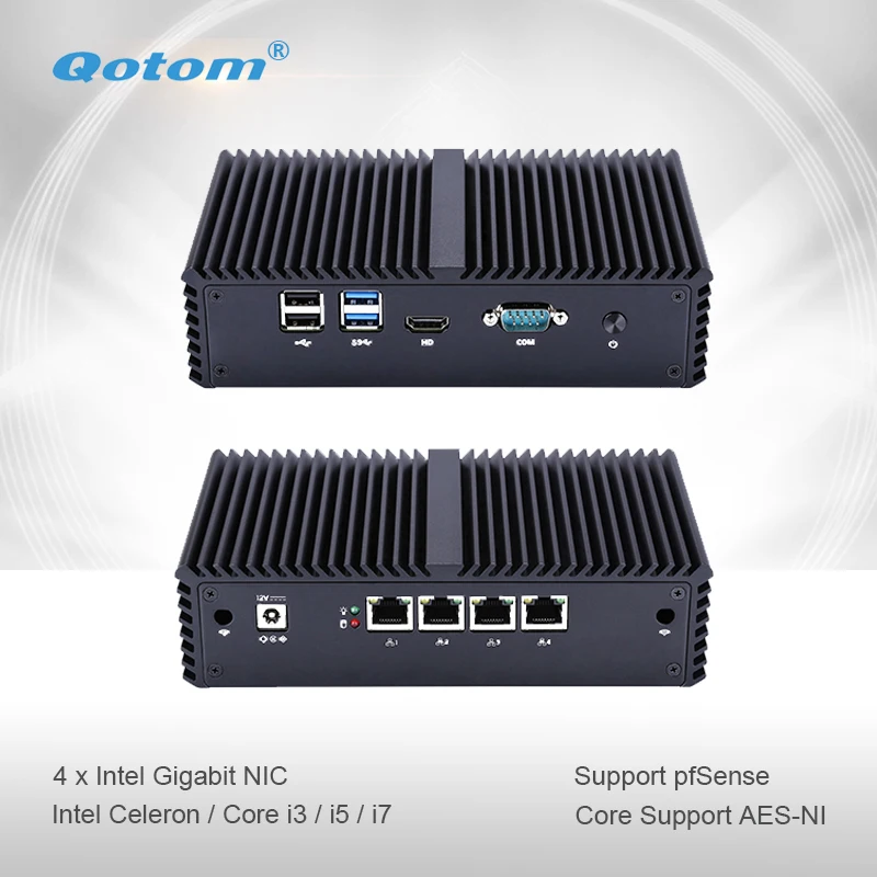 Qotom Mini PC Q300G4 Celeron i3 i5 i7 z 4-gigabitową kartą sieciową i obsługą rdzenia AES-NI Router Firewall Małe pudełko komputerowe bez wentylatora