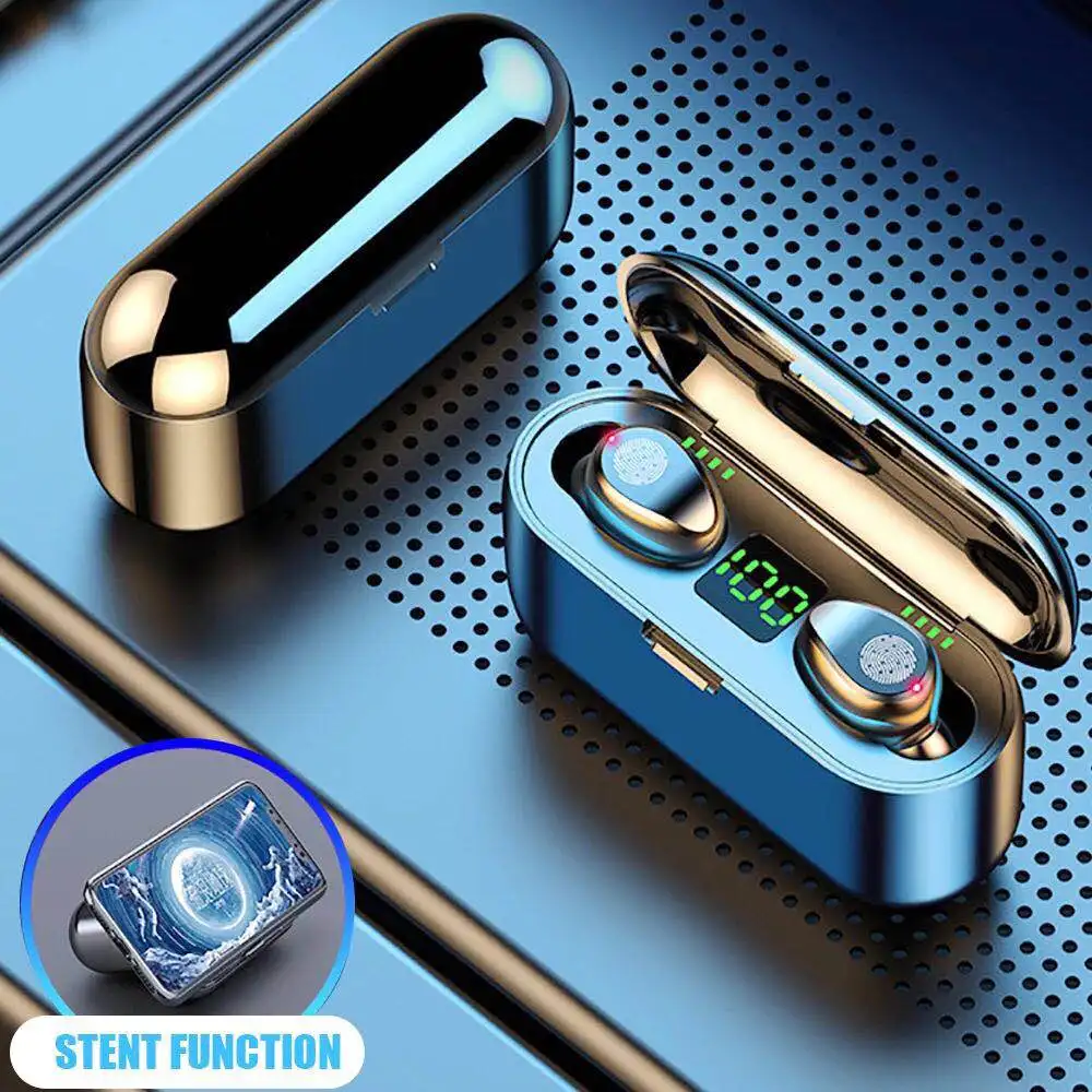 F9 TWS Bluetooth Earphones Mini In-Ear Sports Running Earbuds Wireless Headset HD Call 9D Stereo Music With 1200mAh Charging Box