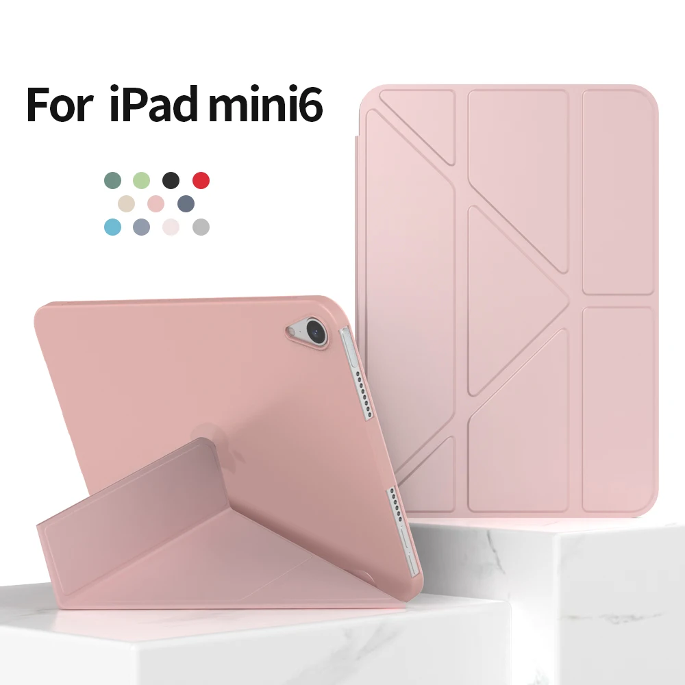 

Case For iPad Mini 6th Generation Multi-Fold Pu Leather Smart Cover For iPad Mini 6 2021 Soft Silicone Matte Back Tablet Case