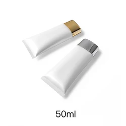 Empty 50ml Cosmetic Container Pearl White Makeup Cream Lotion Packaging Bottle 50g Flat Style Plastic Soft Tube