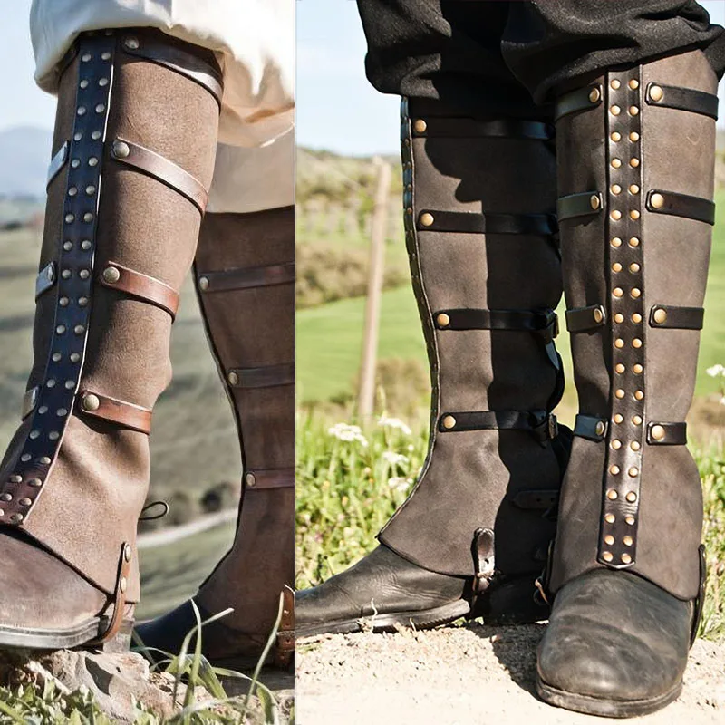 Steampunk Vintage Half Chaps Gaiter Leather Buckle Strap Medieval Larp Boot Shoe Cover Men Women Leg Armor Cosplay Accessories