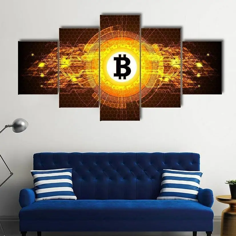 

5 Pieces Crypto Bitcoin Digital Currency Wall Art Pictures Posters Canvas Decoration Prints for Living Room Home Decor Paintings