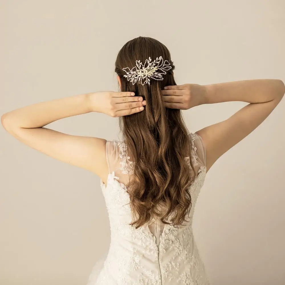 O562 Korean Style Ivory White Flowers Chains Bridal Hair Comb rhinestone wedding beaded decorative hair comb