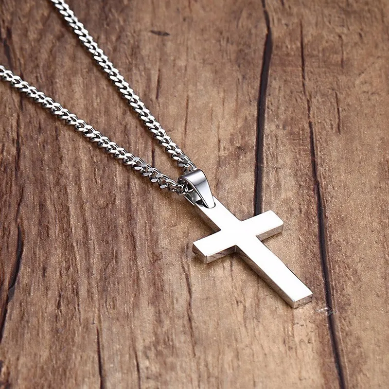 Vnox Classic Cross Necklace Men,Minimalist Stainless Steel Christianity Faith Pendant Jewelry,Prayer Gift for Him