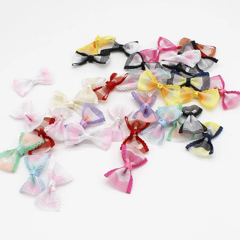 40Pcs Grosgrain Ribbon Bows 35*25mm Mini Stripe Ribbon Bow For Wedding Bow Tie Decoration DIY Craft Girl Hair Accessories