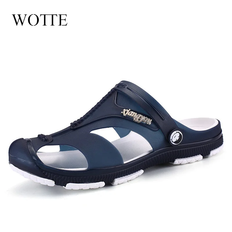 2024 Summer Men Slippers Clogs Slip-On Garden Shoes Breathable Man Sandals Plus Size Male Beach Shoes Flip Flops Quick Dry