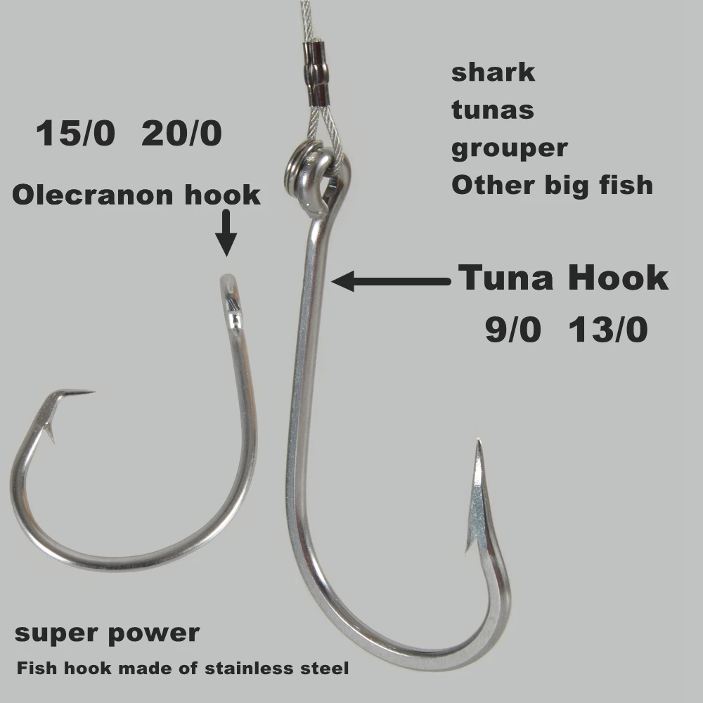 Stainless Steel Big Game Fishing Hooks Fish Tuna Bait Fishhooks Large hook Large Shark hook front line