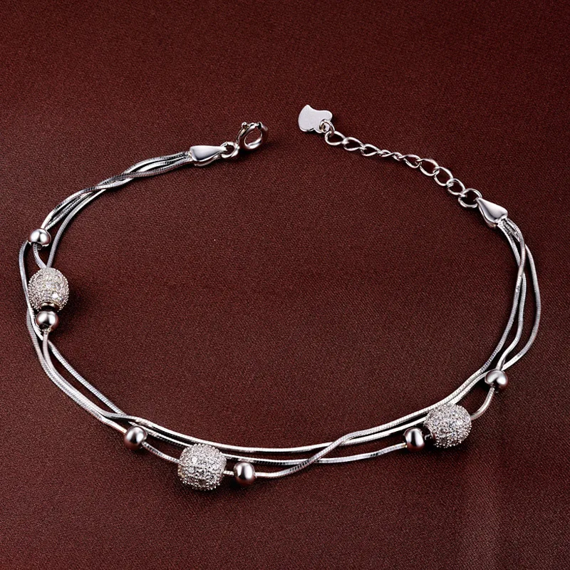 Korean New ElegantJewelry Women's S925 Silver Polished Personalized Trend Circle Bead Bracelet