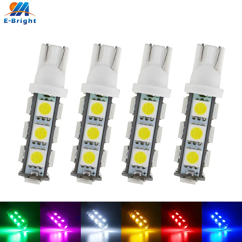 4pcs DC 12V 24V T10 194 168 W5W 5050 13 SMD Led Bulb Interior License Plate Instrument Light Clearance Light Pink White Red Blue