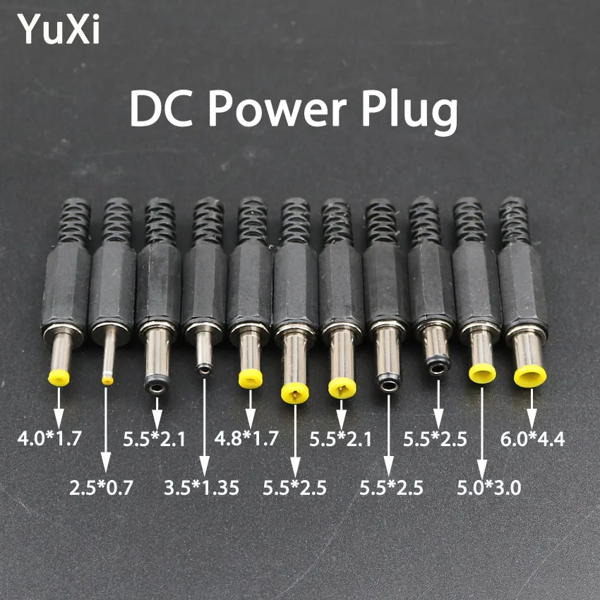 

YuXi 5Pcs DC 6.0*4.4 5.5*2.5 5.5*2.1 5.0*3.0 4.8*1.7 4.0*1.7 3.5*1.35 2.5*0.7 mm Male DC Power Plug Connector DIY Charging plug