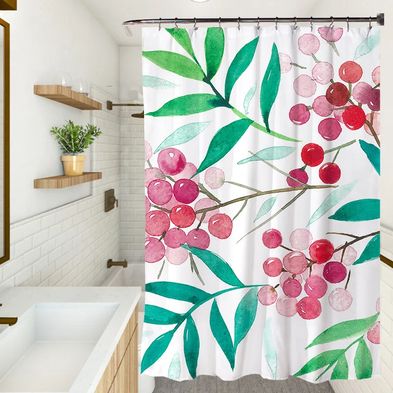 Flower Green Plant Shower Curtain Set Hook Bathroom Waterproof Polyester Cloth Natural Leaves 3D Printed Home Decor Bath Curtain