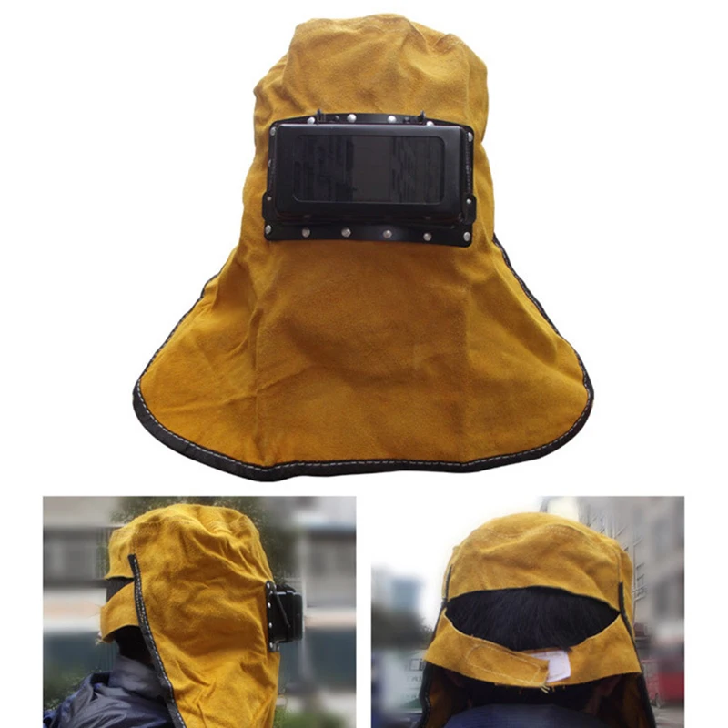 Leather Welding Helmet Mask Flip Cover Lens Breathable Leather Welding Clamshell Helmet Welder Security Protection Helmet