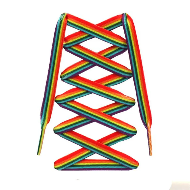 Flat Rainbow Shoelace Gradient Color Low-cut High Top Canvas Shoes Laces Rainbow Personalized Printing Shoelaces Accesories