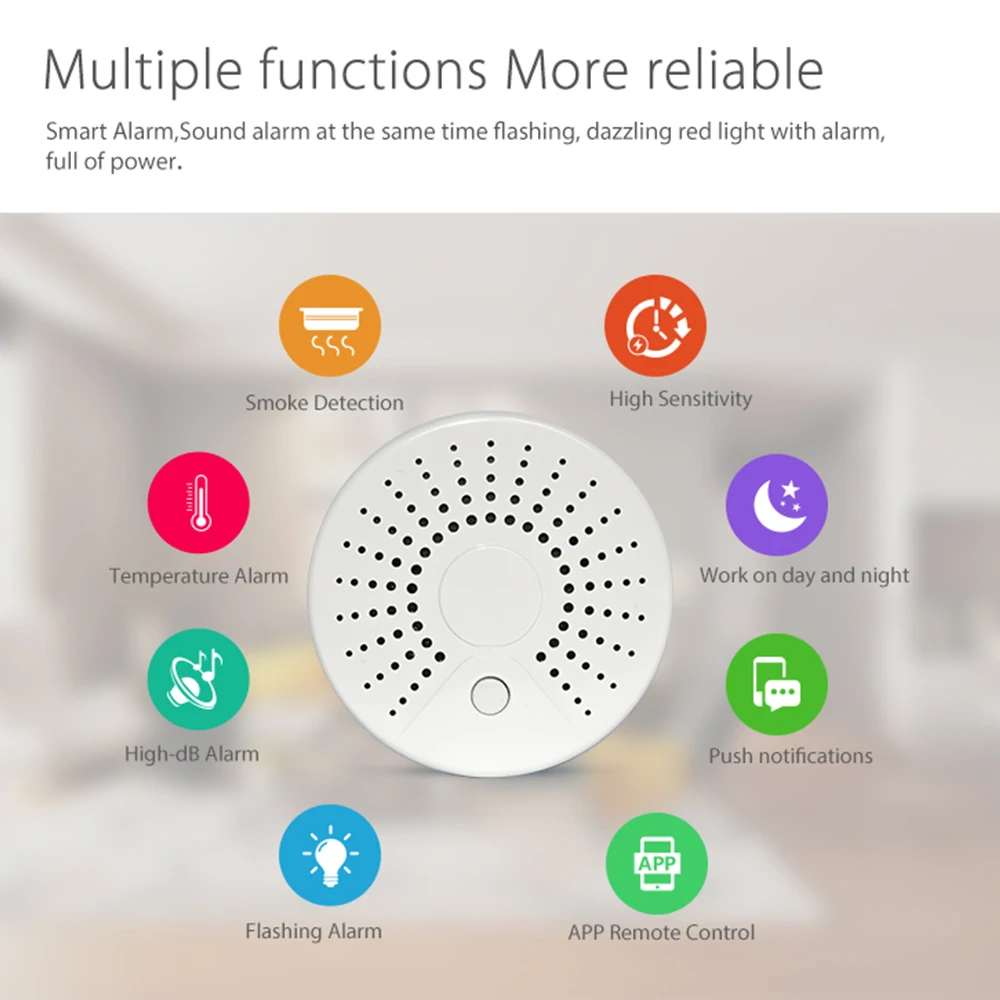 Tuya Smart Wifi Rookmelder Sensor Standalone Wireless Home Security Fire Alarm Met Google Home Alexa App Afstandsbediening