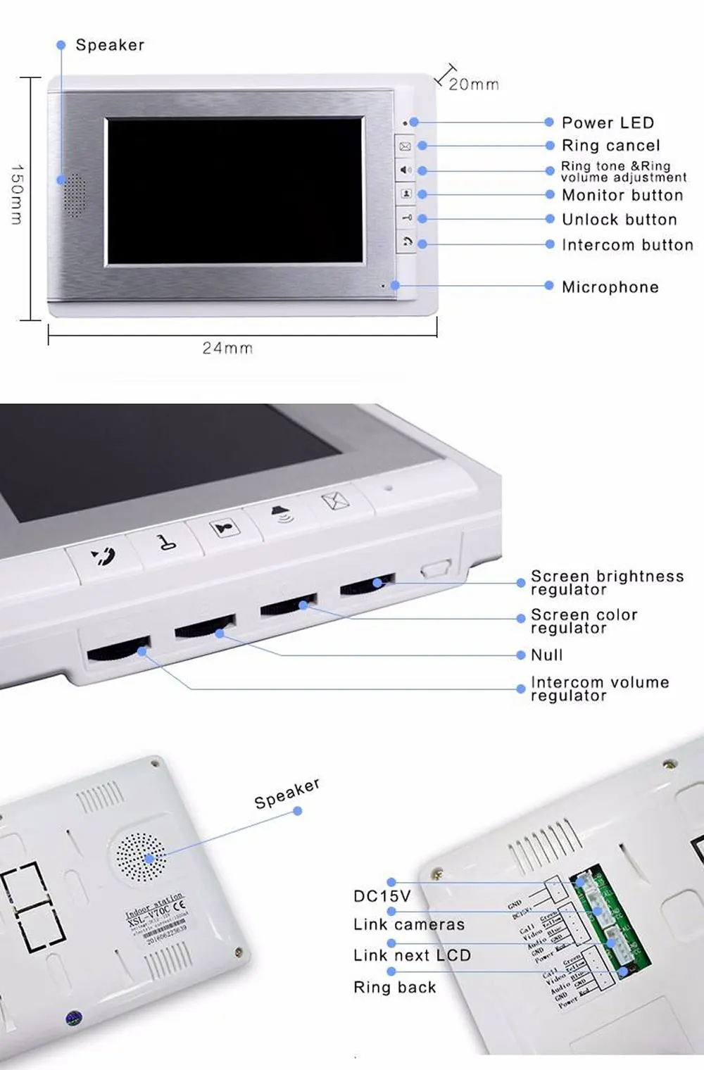 Sistema de intercomunicación para puerta y teléfono, dispositivo con cable de 7 pulgadas, 1 Monitor + 1 acceso RFID, cámara HD, cerradura eléctrica