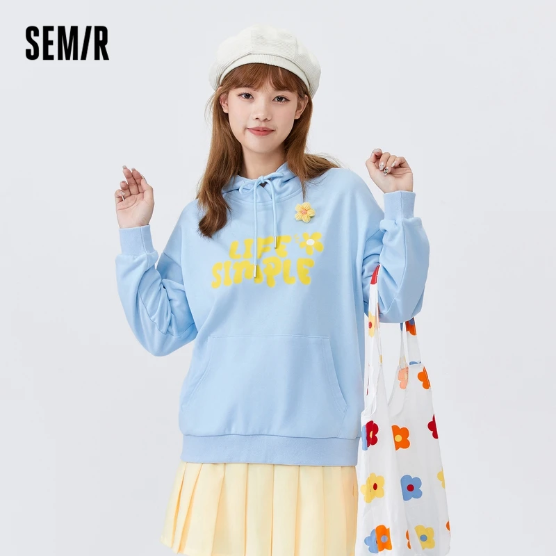 SEMIR Sweatshirt Women Simple And Cute 2021 Autumn Hoodie New Casual Fashion Letter Loose Hooded Pullover Top