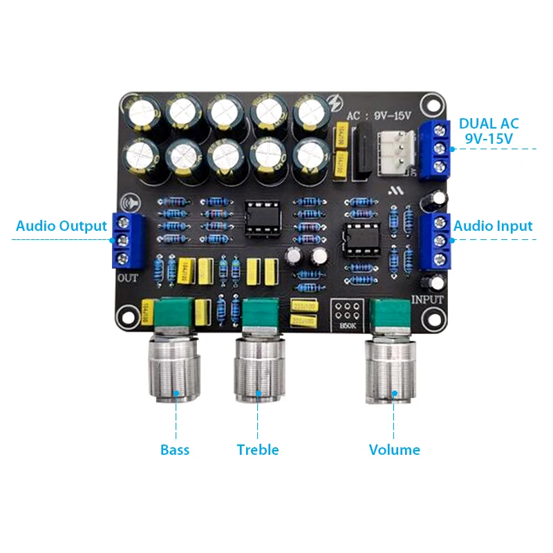 Newest Dual NE5532 Preamplifier Board Audio Equalizer Preamp Treble Bass Tone Control Pre Amplifier DIY Preamplifier Module