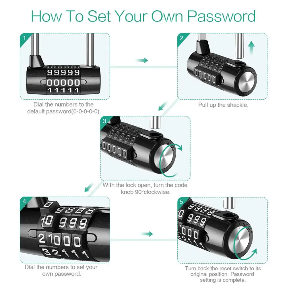ORIA 5 Digit Combination Lock Waterproof Security Padlock Outdoor Safety Gym Door Lock Lengthened Shackle Lock