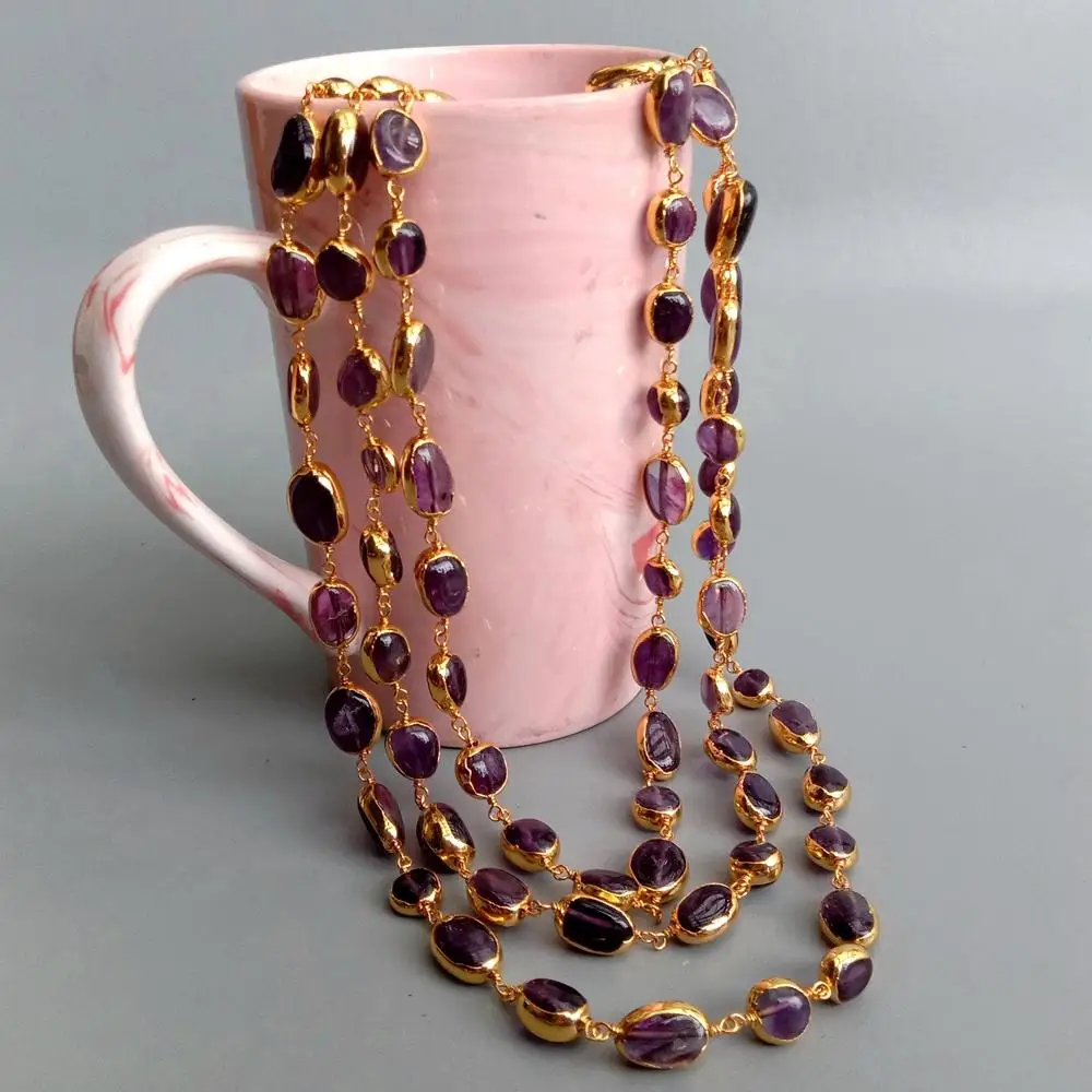 Y.YING 3 Strands Natural Amethyst Freeform With Electroplated wrap Necklace  18\