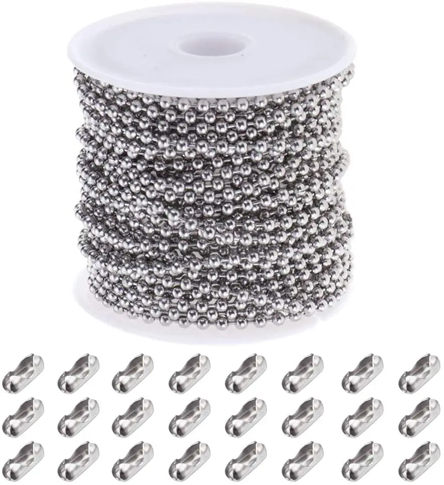 100meter Stainless Steel Ball Chain Necklace with 20 Connector Clasps Silver Bead Chain Set (chain 1.5mm/2mm/2.4 Mm + 20 Connerc