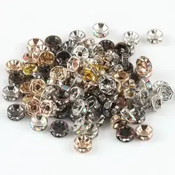 50Pcs 4 6 8 10mm Multicolor Crystal Rhinestone Beads Black Gold Silver Color Round Spacer Beads For Jewelry DIY Making Bracelet