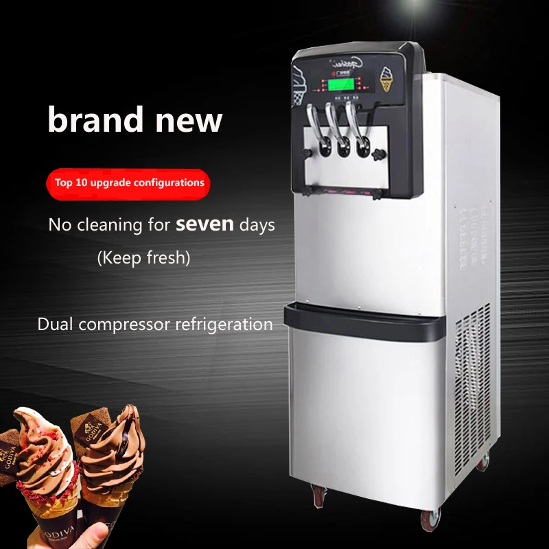 

Three Flavors Ice Cream Machine Commercial Soft Serve Ice Cream Maker Electric Vertical Yogurt Sweet Cone Vending Machine