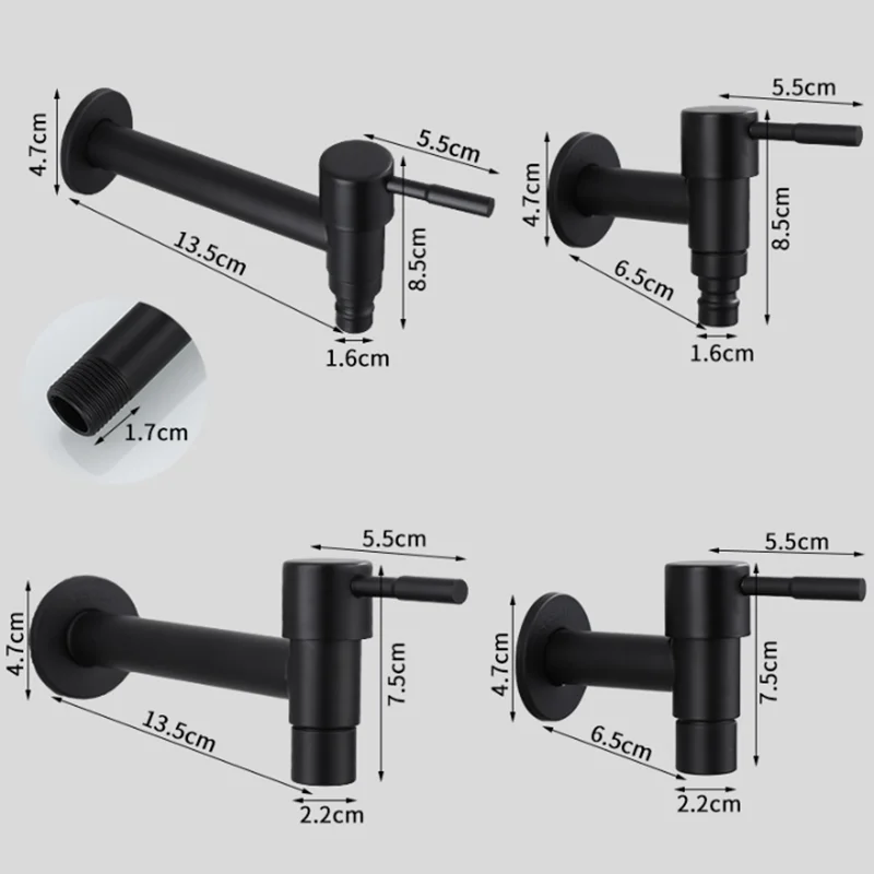 Wall Mounted Faucet Single Cold Sink Tap Black Water Tap for Bathroom Washing Machine Sink Mop Pool