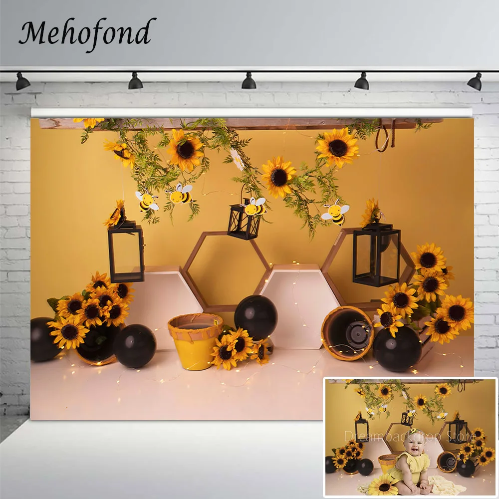 Mehofond Photography Background Newborn Baby Portrait Spring Sunflower Bee Honey Jar Photozone Cake Smash Backdrop Photo Studio