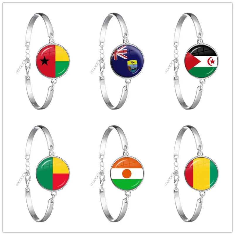 Pulsera de cadena con cabujón de cristal para regalo, brazalete de la bandera nacional del Sahara Occidental, Guinea, Santa Elena, Níger, Guinea, Benín