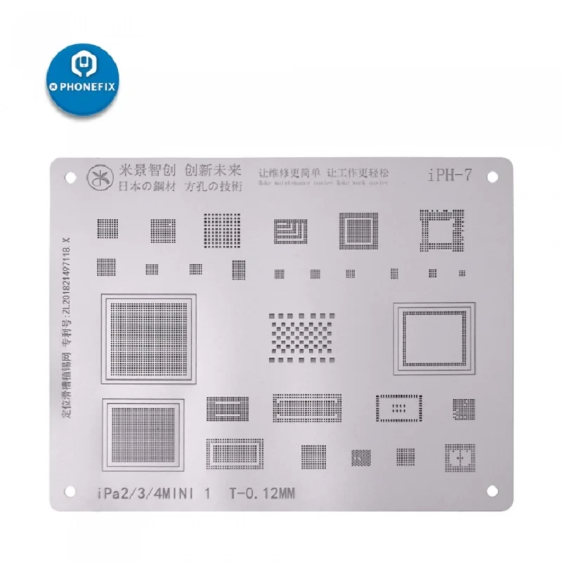 MJ 0.12มม.ดีบุกโรงงานเหล็กสำหรับ iPad 23456 Mini 1234 /Pro BGA Reballing Stencils Precision Hole คู่มือปลูกดีบุกสุทธิ
