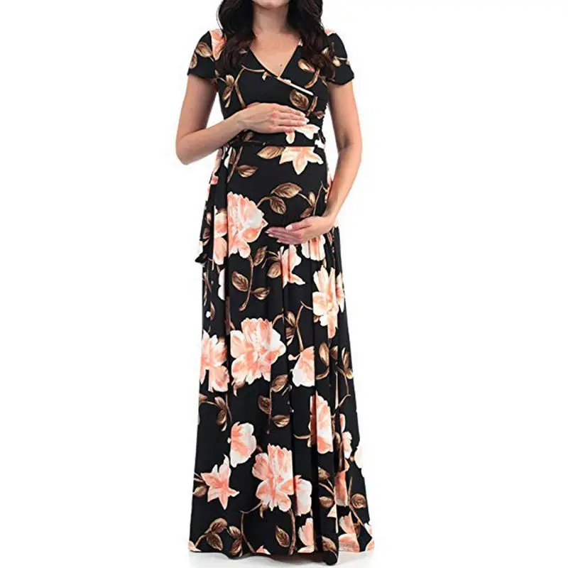 Vestido de maternidad Floral de manga corta para mujer embarazada, Vestido largo de verano para embarazo