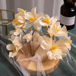 Champagne Silk Flower garland Tiara for women Wedding Bridal hair Accessories