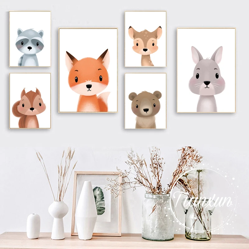 Animal Decoration Sheets Picture Wall Art Poster Children's Canvases Room Paintings For Nursery Decorative Prints Wall Posters