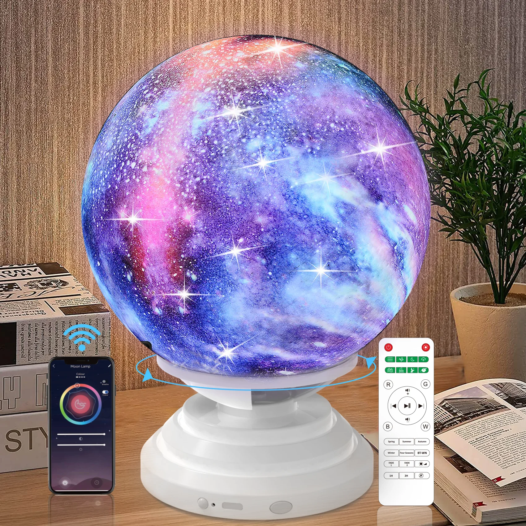 3D Moon Lamp White Noise Night Light Adjusted Speed Smart App Touch Galaxy Levitating with Remote Control 360°Flexible Rotation