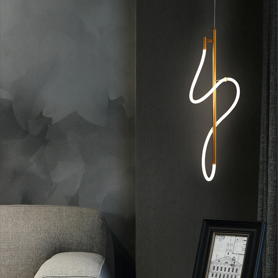 LED Postmodern Golden White Music Note Minimalism  Designer Chandelier Lighting Suspension Luminaire Lampen For Dinning Room