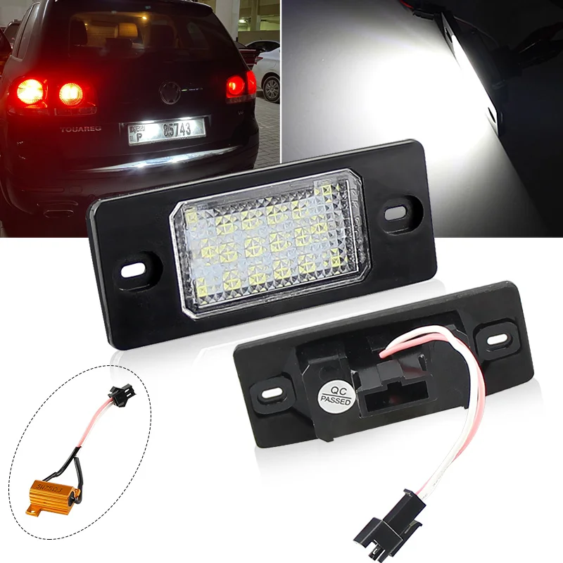1 Para Białych Żarówek LED 18SMD Canbus Bez Błędów do Tablicy Rejestracyjnej VW Touareg Golf 5 Passat Touring Cayenne