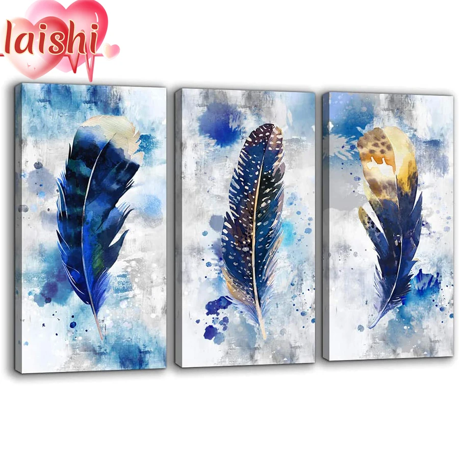 3pcs Doodle art, feather Round Drill Diamond Painting Cross Stitch mosaic  Diamond Art Embroidery Diamond Mosaic Decor Gift