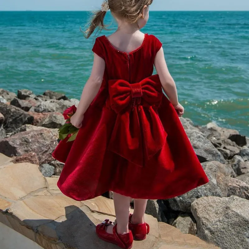 Vestidos de terciopelo con flores para niñas, ropa de fiesta de boda, 2020