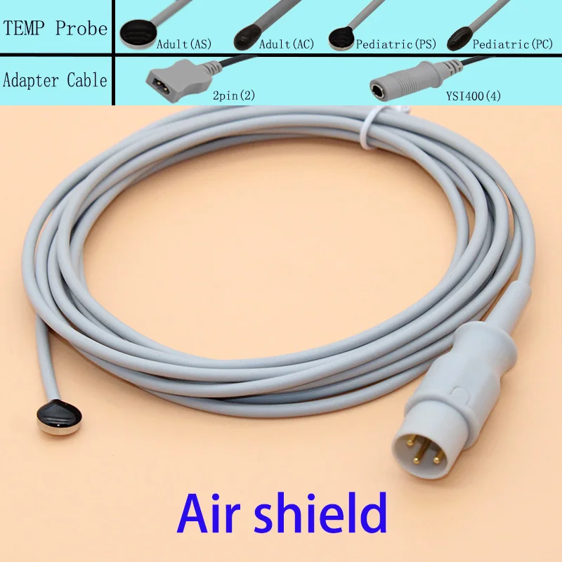 

Reusable medical temperature probe for Air shield monitor,3pin adult/pediatric skin surface/esophageal/rectal TEMP sensor.