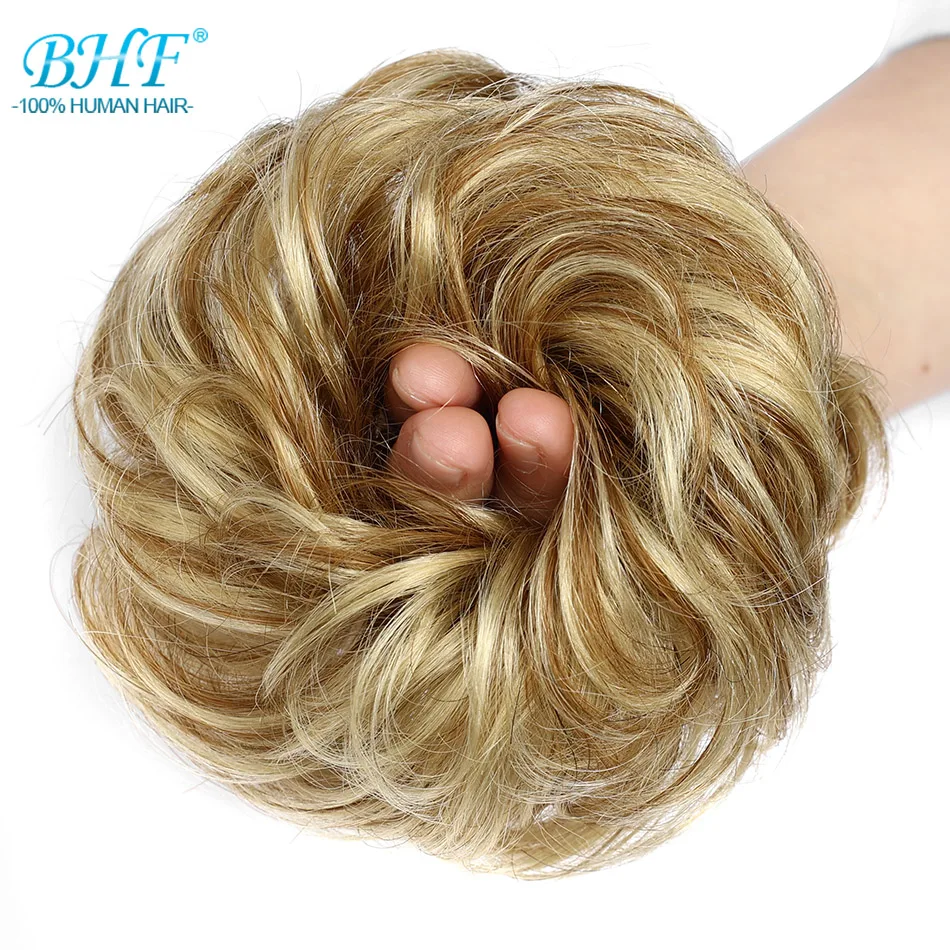 BHF Donut Chignons Human Hair Bun Sewn One Updo Curly Messy Donuts Ring Hair Piece Wig Remy Fluffy Chignon Wavy Buns