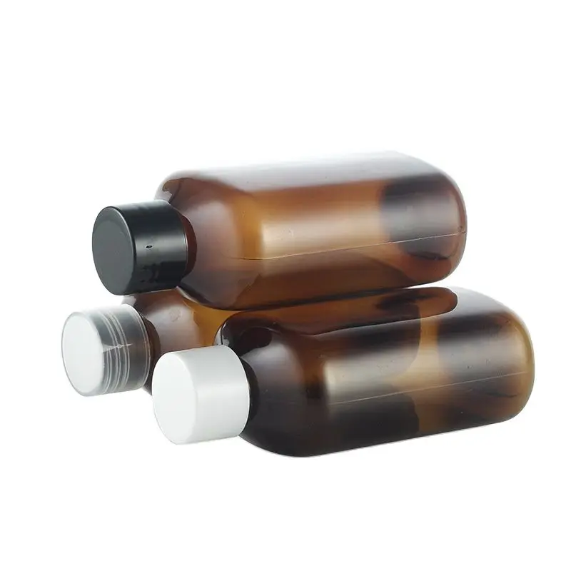 

125ML X 50 Brown Oblate PET Plastic Bottle Perfume Massage oil Cosmetic Empty Container With Black White Transparent Screw Cap