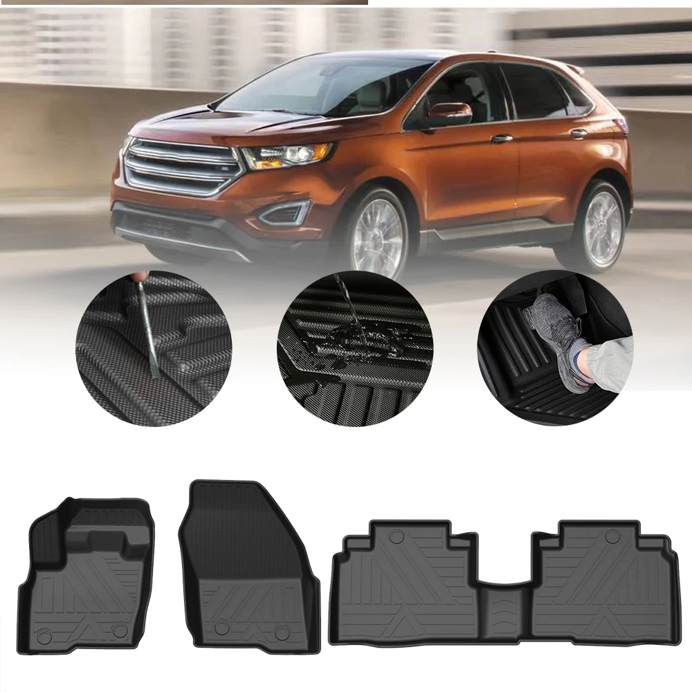 Car Floor Mats Carpet For Ford Edge 2015 2016 2017 2018 2019 2020 5-Seat TPE Rubber Waterproof Non-Slip Fully Surrounded