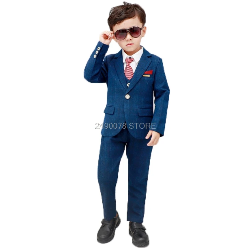 

Flower Boys Formal Suit Kids Wedding Tuxedo Dress Jacket Vest Pants Bowtie 4Pcs Clothing Set Children Performance Party Costume