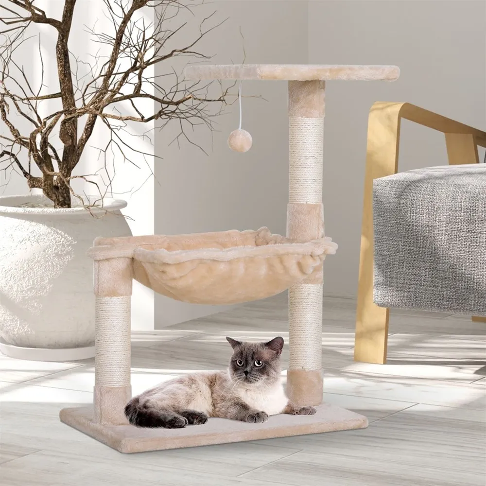 PawHut Árbol Rascador para Gatos 50x36x70 cm con Hamaca Plataforma Bola Gris